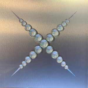 ciclo Ololux, cm 70x70, semisfere in resina e dibond su tavola, 2019