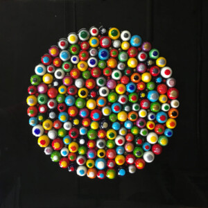 ciclo i festosi, cm 70x70, semisfere in resina su tavola, 2019