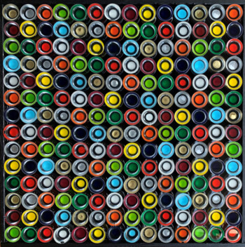 ciclo della cinetica rivisitata, cm 52x52, semisfere in resina, su tavola, 2019