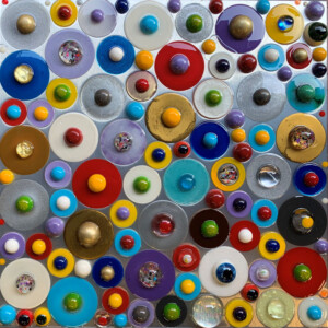 ciclo i festosi, cm 70x70, resine e dibond su tavola, 2021