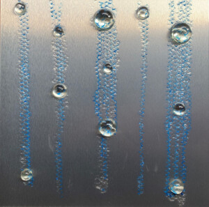 ciclo delle sfere, cm 60x60, semisfere in resina e dibond , su tavola, 2019