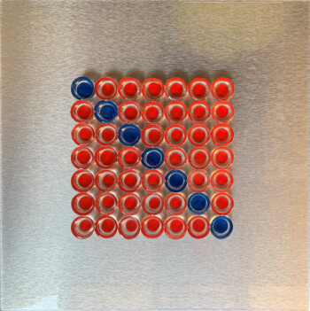 ciclo della cinetica rivisitata, cm 50x50, semisfere in resina e dibond, su tavola, 2020