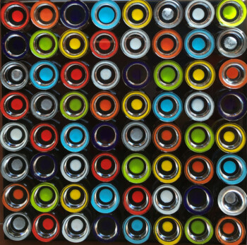 ciclo della cinetica rivisitata, cm 30x30, semisfere in resina, su tavola, 2019