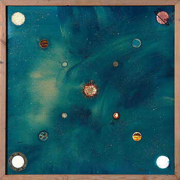 2002, resine e vetri, su tavola, cm 90 x 90