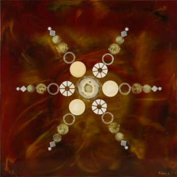 2010, elementi geometrici, terre rare luminescenti inglobati nella resina, su tavola, cm 120 x 120