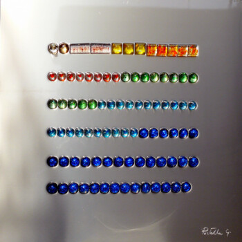 2015, resine, lastra in acciaio, vetri, forme in resina inglobate, su tavola, cm 75 x 75